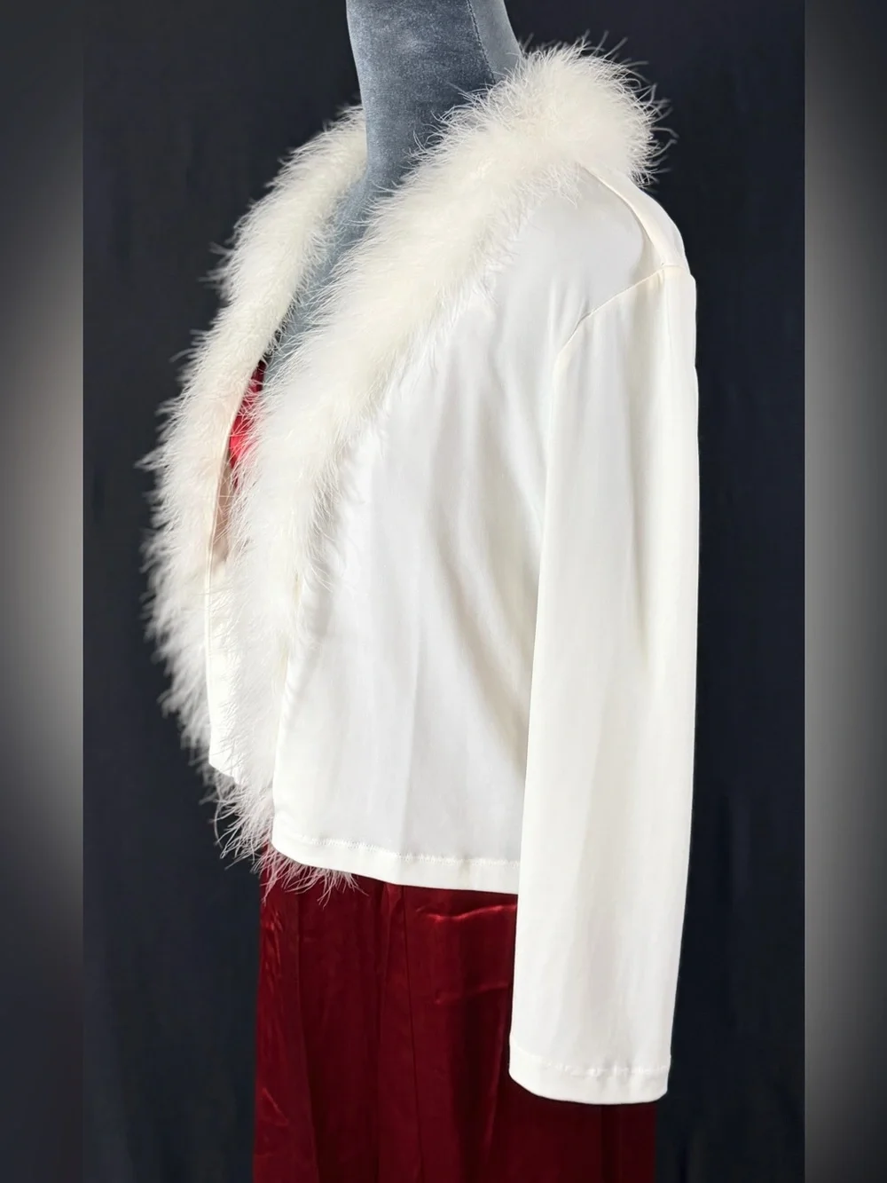 Calvin Klein Cardigan White Feather-Trim Open Front Y2K 90’s formal stretch
